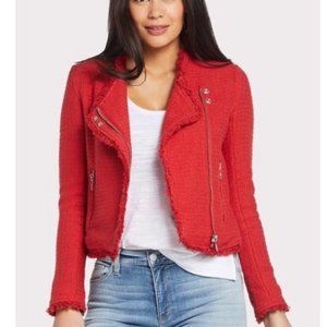 BlankNYC Red Tweed Cropped Fringe Moto Jacket Small NWT